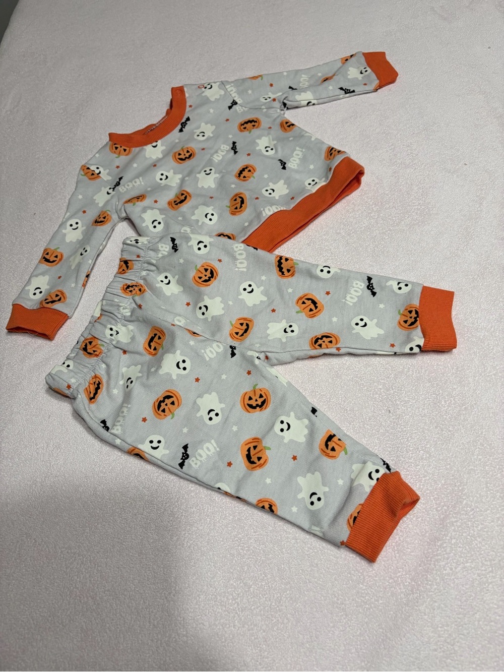 Baby Halloween Ghost & Pumpkin Pajama Set - with Orange Trim 2 piece